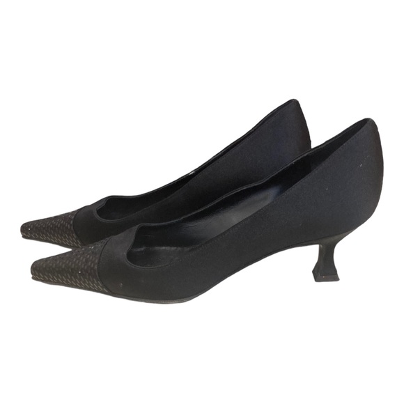St John Black Satin Kitten Heel Pumps with Sequin Toe Size 6B - Picture 4 of 9